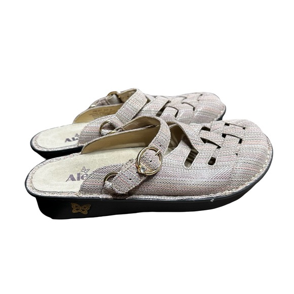 Alegria Freesia Women Size 39 9 Pink Gold Striped Comfort Clogs Mules - Picture 3 of 9
